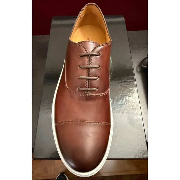 Magnanni Mens Brown Leather Low Top Lace Up Albert Cap Toe Sneaker Sz 12 M New - Picture 3 of 14